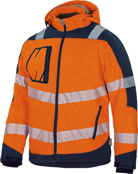 Vizwell Warnschutz-Softshelljacke leuchtorangegelb/marineblau