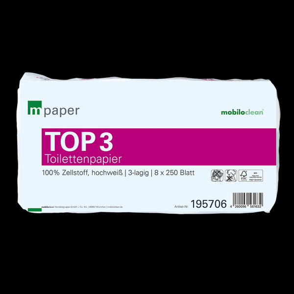 MobiloClean Top 3 250 Blatt VE.9x8 Rollen - Toilettenpapier