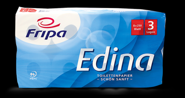 Fripa Edina Toilettenpapier 250 Blatt 3-Lagig 9x8 Rollen - Toilettenpapier