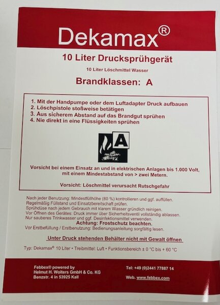 Febbex Aufkleber Dekamax Brandschutzklasse A