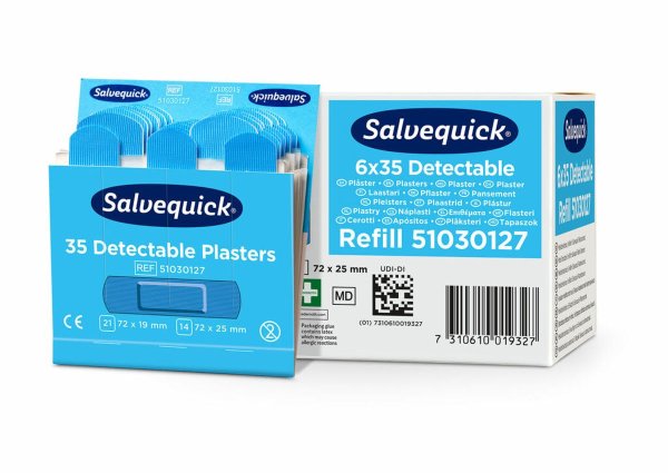 Cederroth Salvequick Blue Detektierbare Pflaster Wundschnellverbände 6x35er Pack - NachfüllpackPflaster